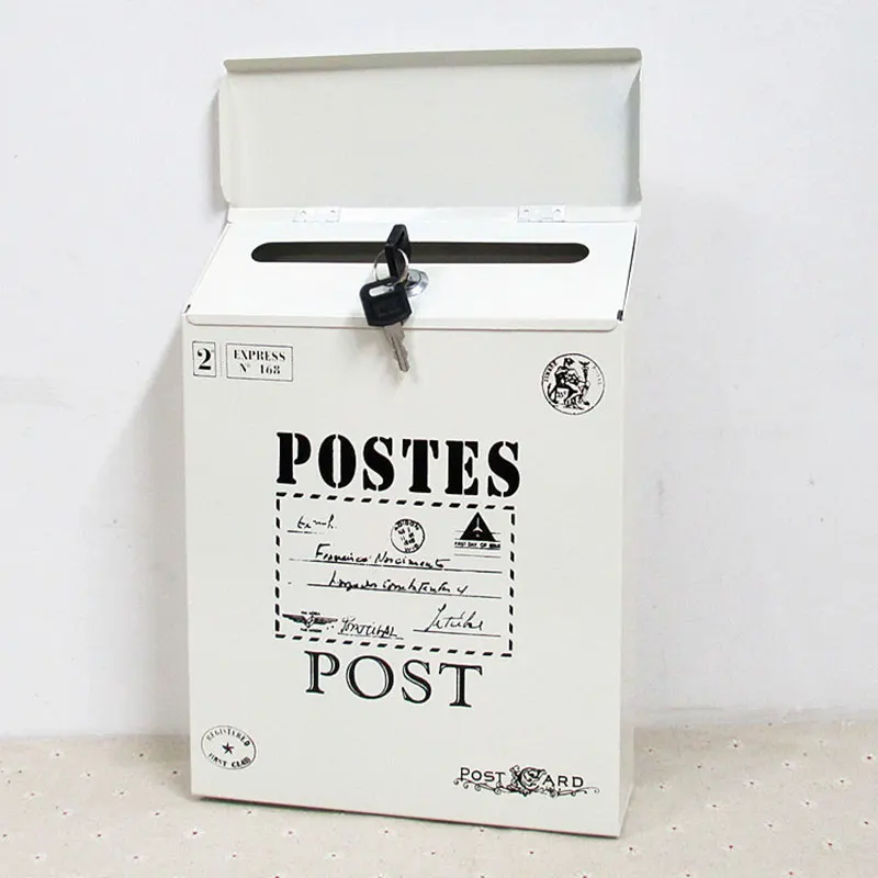 Vintage Metal Mailbox Wall Mount Post Box, Retro European Style Letter Box for Home Garden Decoration, Decorative Storage Box