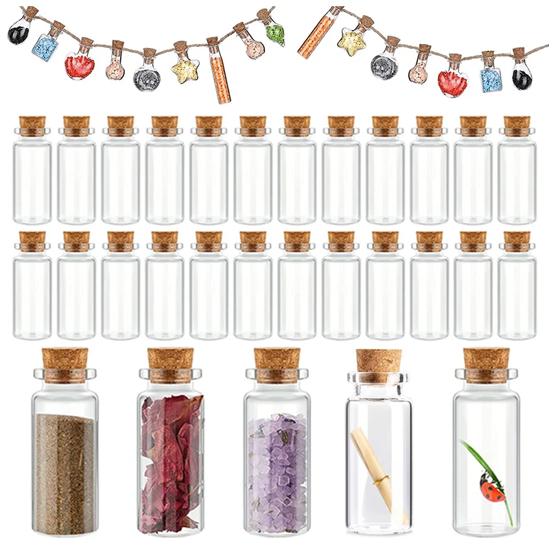 50pcs~10pcs Small Cute Mini Cork Stopper Glass Bottles Vials Jars Containers Small Wishing Bottle Glass With Cork Stopper