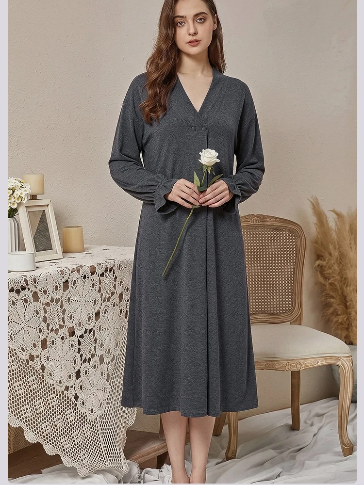 Soft Modal Pregnant Women Nightgown with Chest Pad Autumn Spring Long Sleeve Breastfeeding Dress Maternity Nursing Outfits Pjs