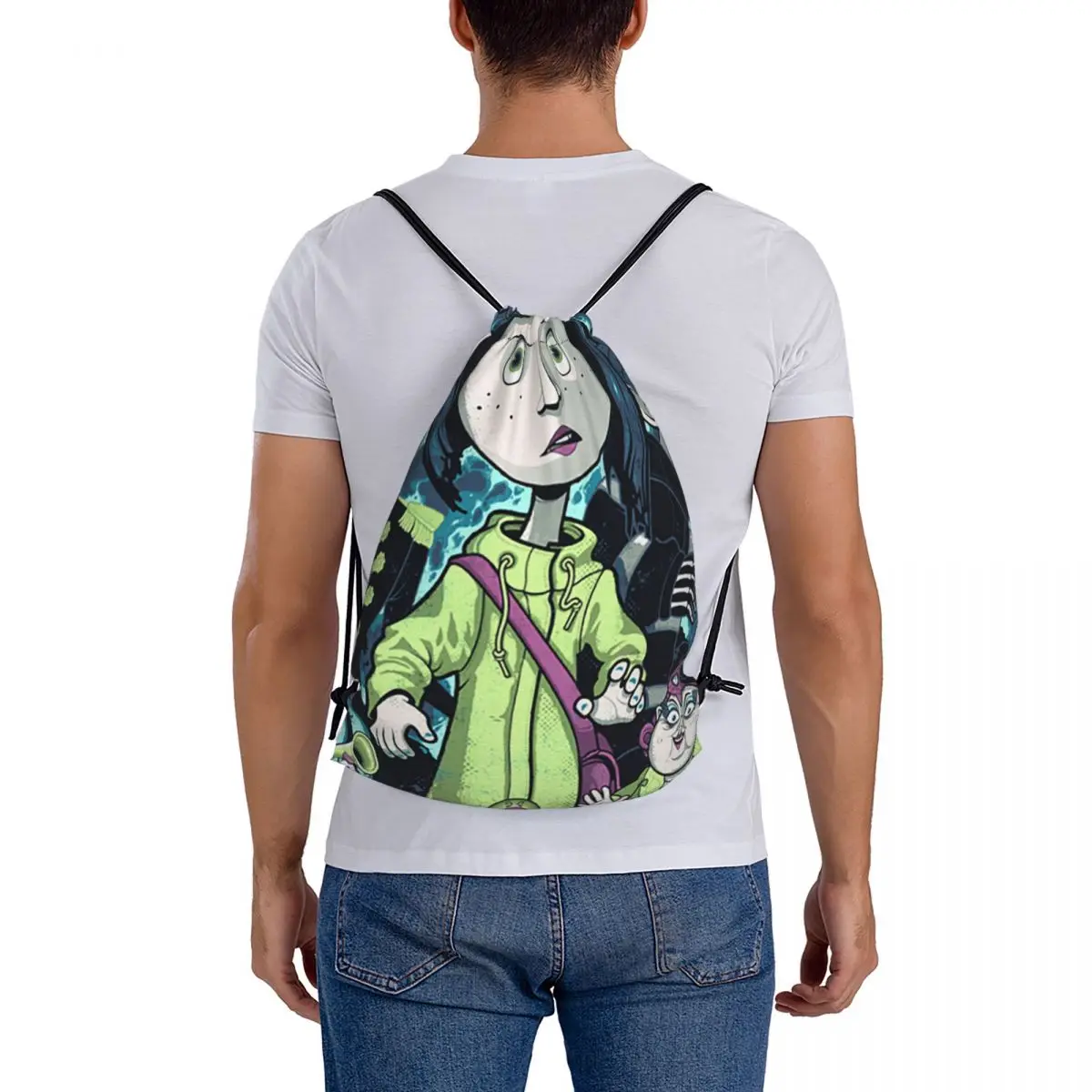 

Coralines Halloween Cartoon Anime Backpacks Casual Drawstring Bags Sports Bag Book Bags for Man Woman Students