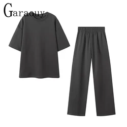 Garaouy Gray Suit Pant with T-shirt for Women and Top Loose Summer Two Piece Set Women Classic Tracksuit Casual