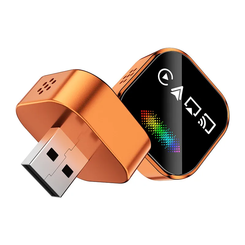 4-in-1 Wireless CarPlay Adapter, For iOS AirPlay and Android Auto Mirror Link, with LED Neon Voice Activated Breathing Light