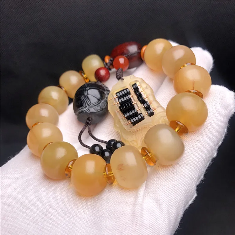 horn bracelet round Tibetan-like Transparent Beads