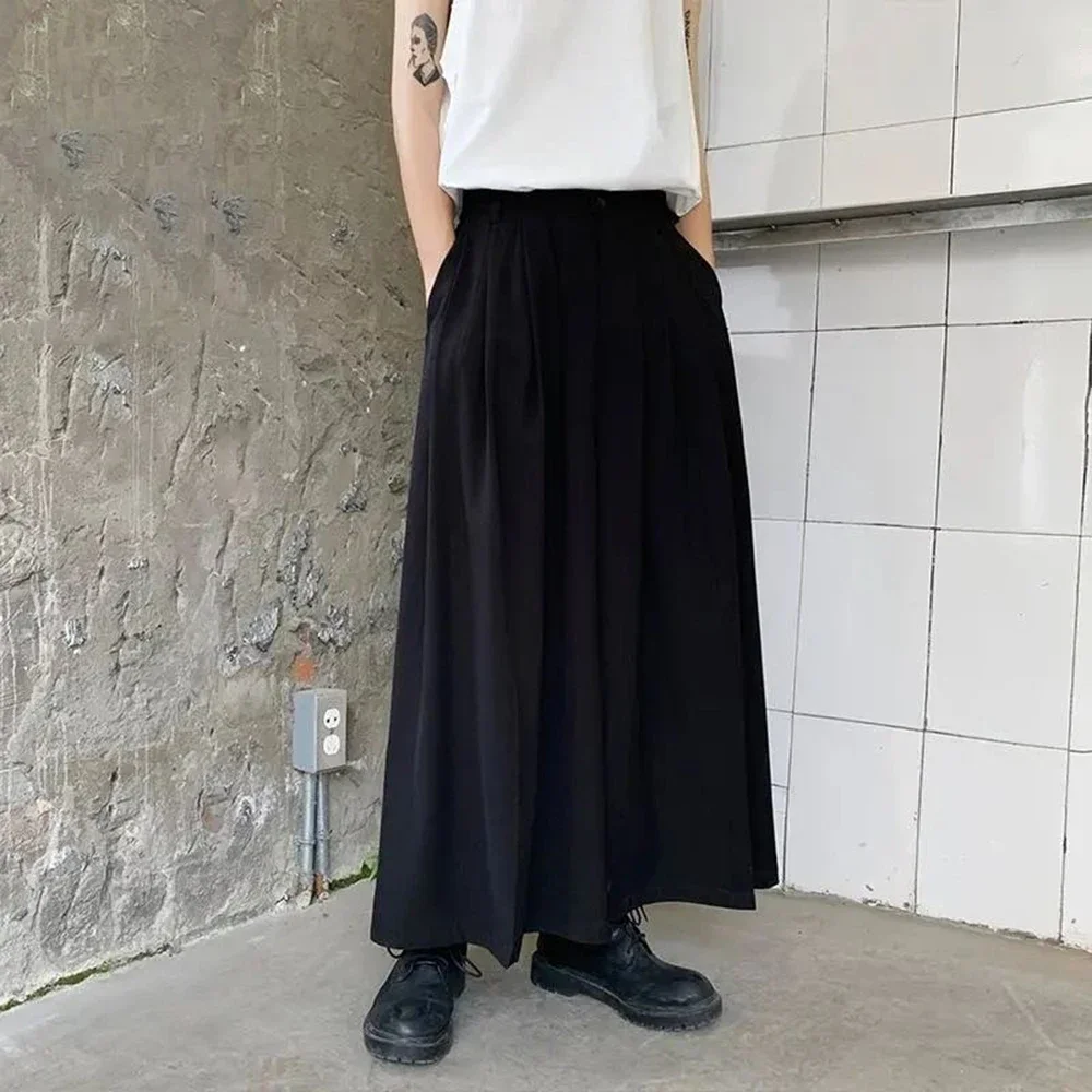 Y2K Gothic Single Button Culottes Genderless Daily Loose Streetwear Fashion Japanese Loose Dark Style Wide Leg Pants Unisex