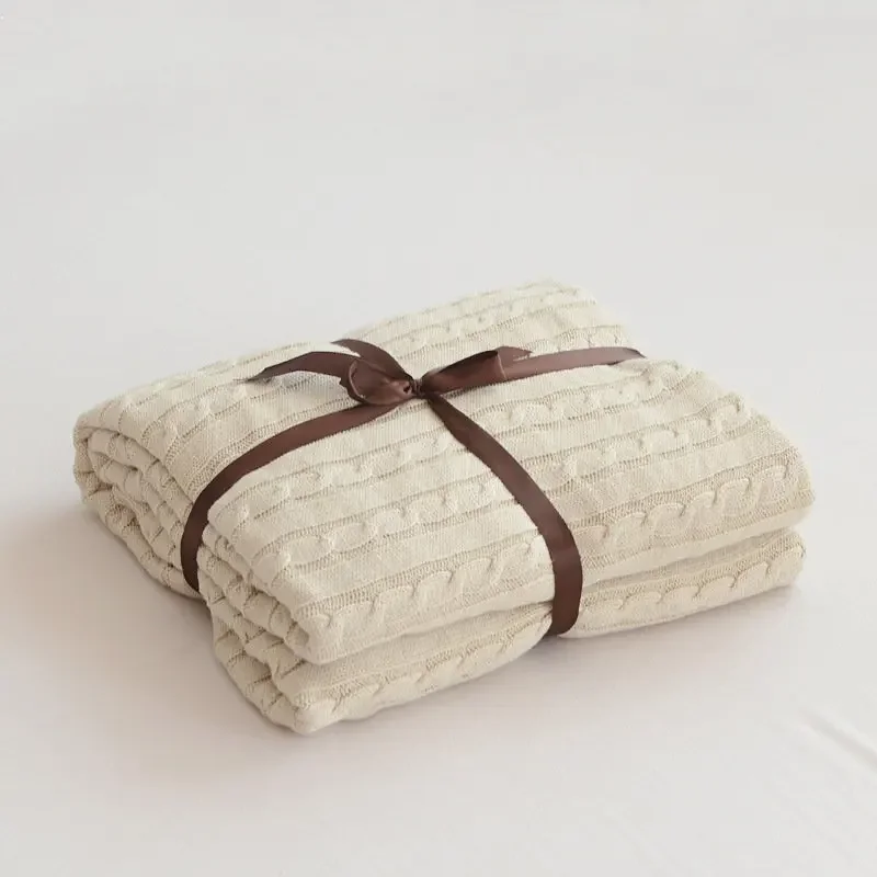 100% Cotton Knitted Blanket Solid Color Sofa Blanket Cover Nordic Home Decor Throw Blanket For Bed Portable Breathable Shawl