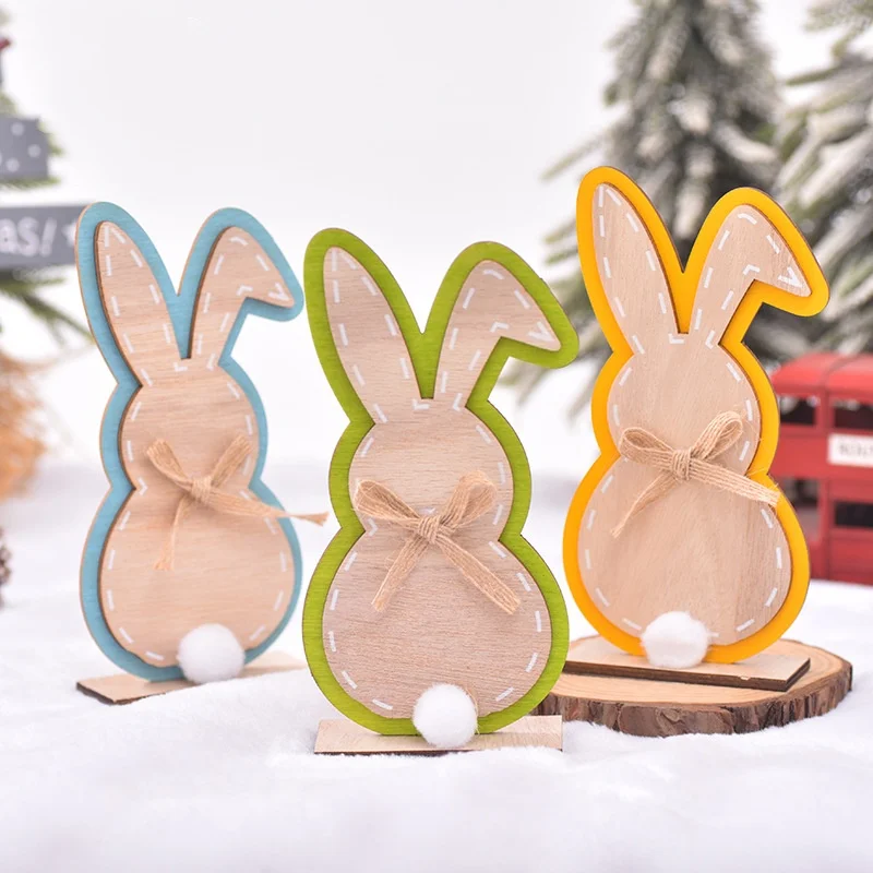 

New Style Wooden Rabbit Ornaments Children's Room Decoration Wood Craft Kids Gifts 2024 Easter Decor Ornament Cubic Wood Rabbit