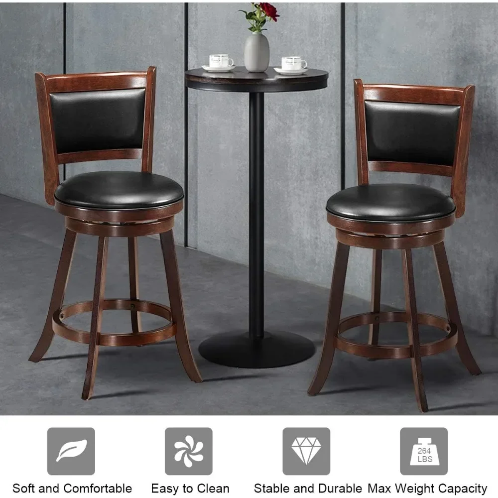 Bar Stool, Set of 2, 360 Degree Swivel, Accent Wooden Swivel Seat Counter Height Bars Stools, Bar Stool