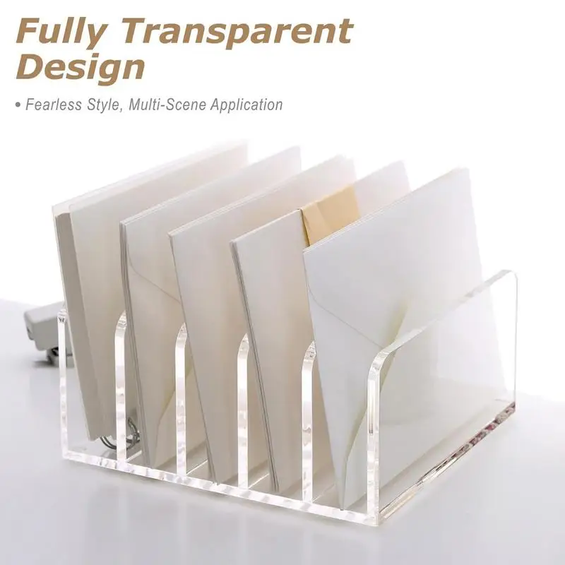 Acrylic Desk Organizer File Sorter With 5 Sections Transparent Mail Organizer Countertop Acrylic File Holder Vertical File Rack