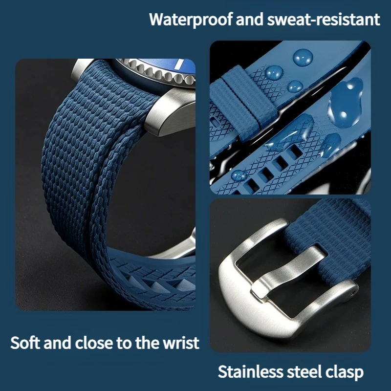 Curved arc-shaped fluororubber watch strap men for original Frederique Constant WEMPE Mido COMMANDER Tissot 1853 T-SPORT SEASTAR