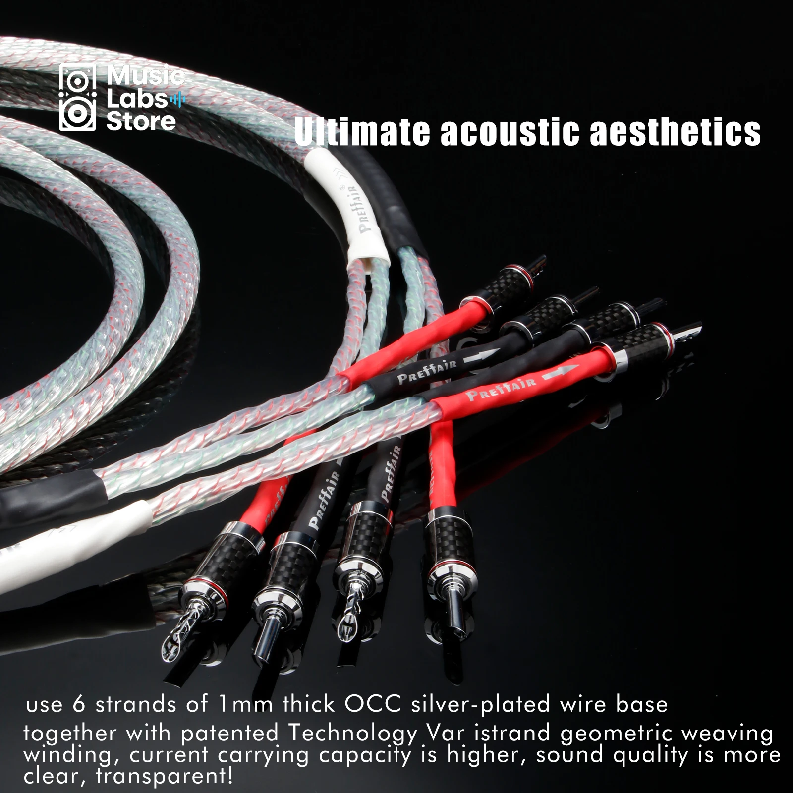 Pair HIFSpeaker Cable 7N OCC Silver Plated  Banana to Spade Rhodium Plated Carbon Fiber Connector OCC Speaker Wire for Amplifier