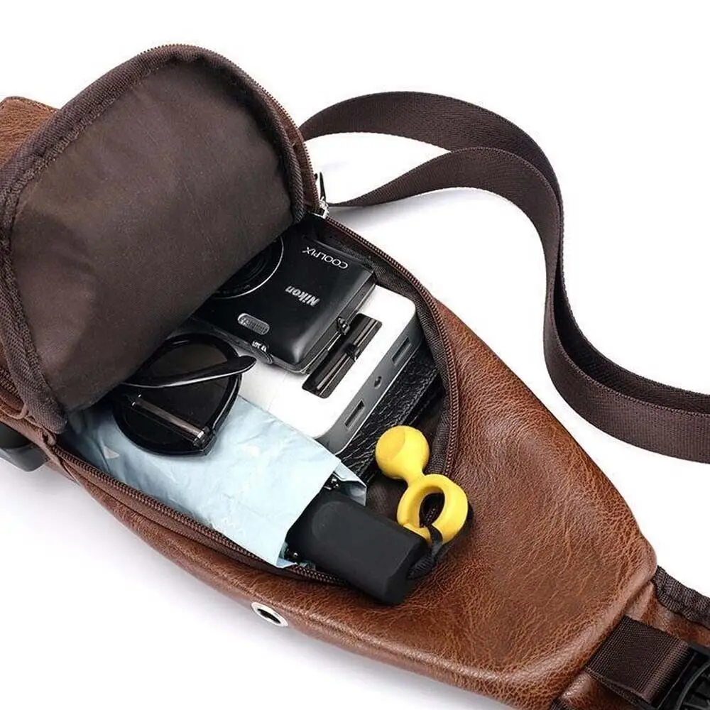 Adjustable Single Strap Anti-theft Crossbody Bag Men's Sling Bag Chest Bag with Headset Hole USB Charging