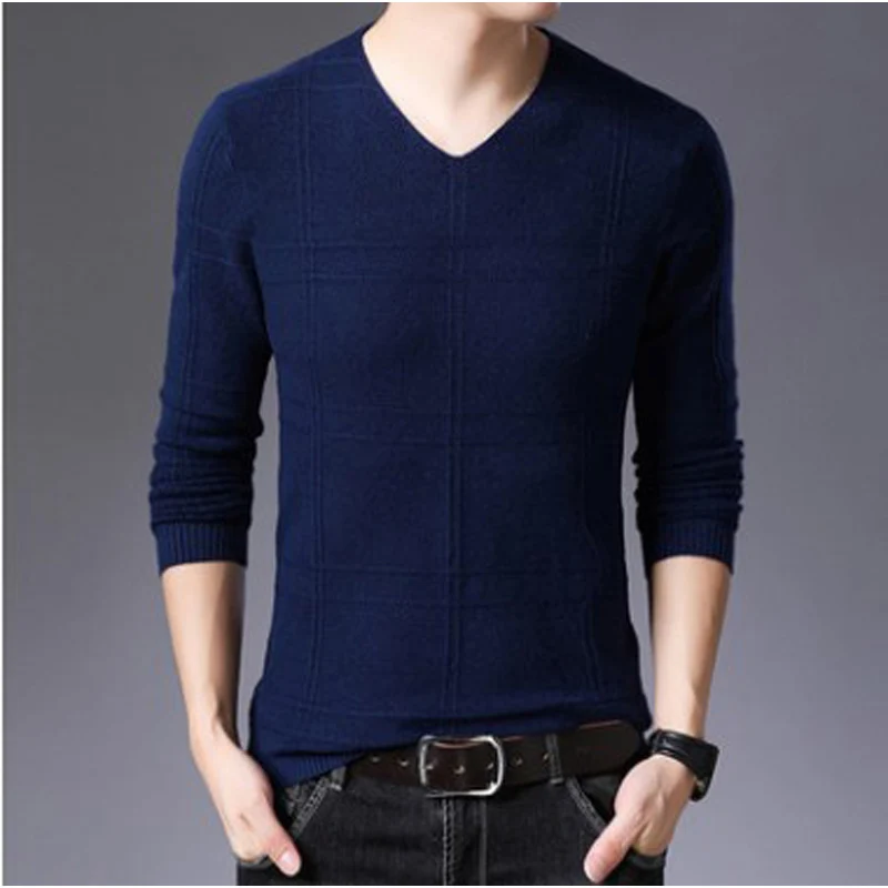 New Mens Clothes Spring Autumn Solid Color Casual V-Neck Sweaters Korean Fashion Slim Fit Long-Sleeved Sweater Men