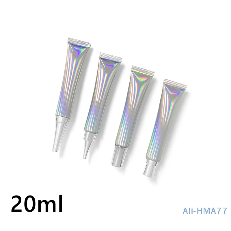 5PCS 20ml Holographic Silver Squeeze Tube Cosmetic Airless Lotion Pump Eye Cream Refillable Bottle Empty Plastic Lip Gloss Tube