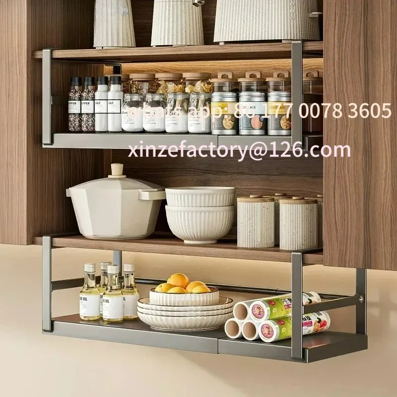 أرفف من الفولاذ المقاوم للصدأ قابلة للتخصيص، حامل توابل قابل للتعديل، غرفة تخزين المطبخ، خزانة توسيع معدنية، موسم تعليق المطبخ #3