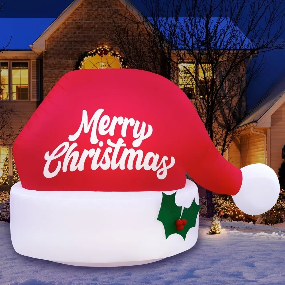 Christmas Inflatables Large 4.5ft Tall Merry Christmas Santa Hat - Inflatable Outdoor Christmas Decorations Blow Up