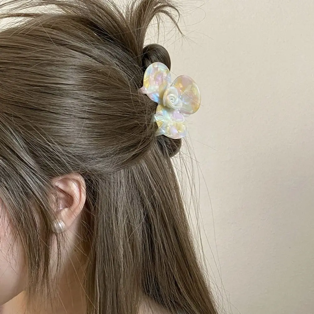 

Sweet French Style Flower Hair Claw Medium Size Colorful Acetic Acid Hair Clip Geometry Korean Style Camellia Hairpin Female