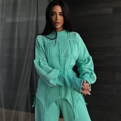 Fashion Design Sweat Outfits Women Winter Suits Long Sleeve Ladies Sweatshirt Clothes Two Piece Set Slit Pants Casual Sweatsuit