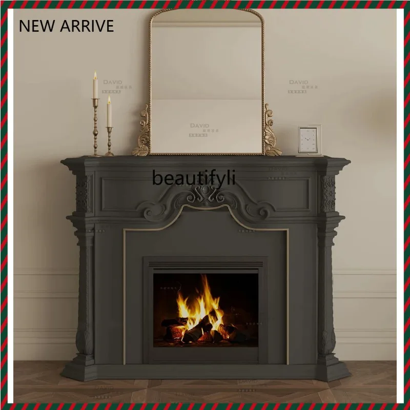 

KK32 Solid wood black decorative cabinet French antique entrance fireplace cabinet, luxury TV cabinet