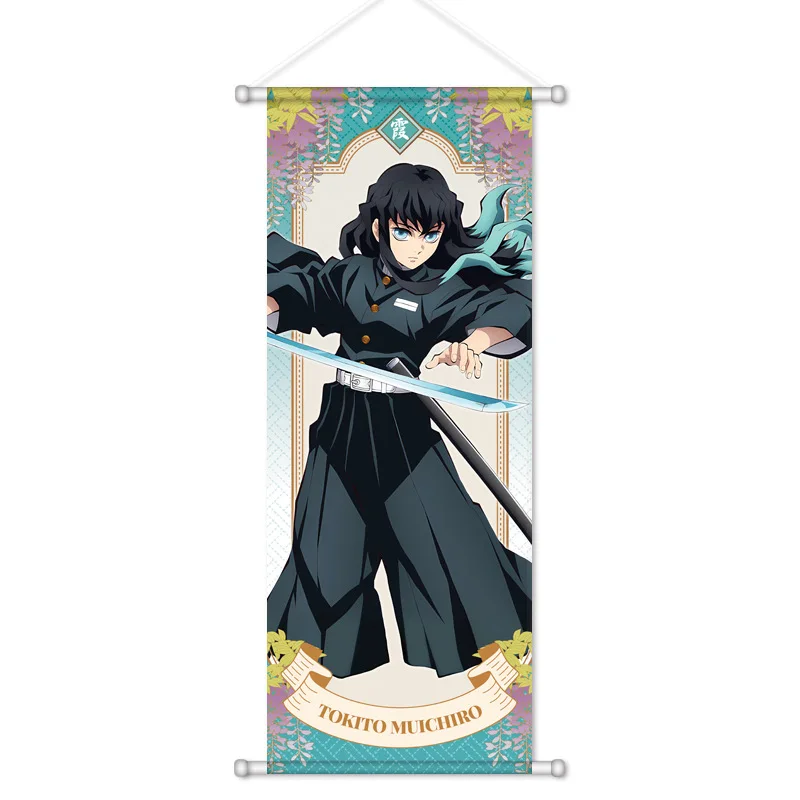 Dämonentöter Anime periphere hängende Malerei Seidenposter Tanjiro Nezuko Giyuu Mitsuri Love Scroll 2D Dekoration 72x28cm – Detail 9