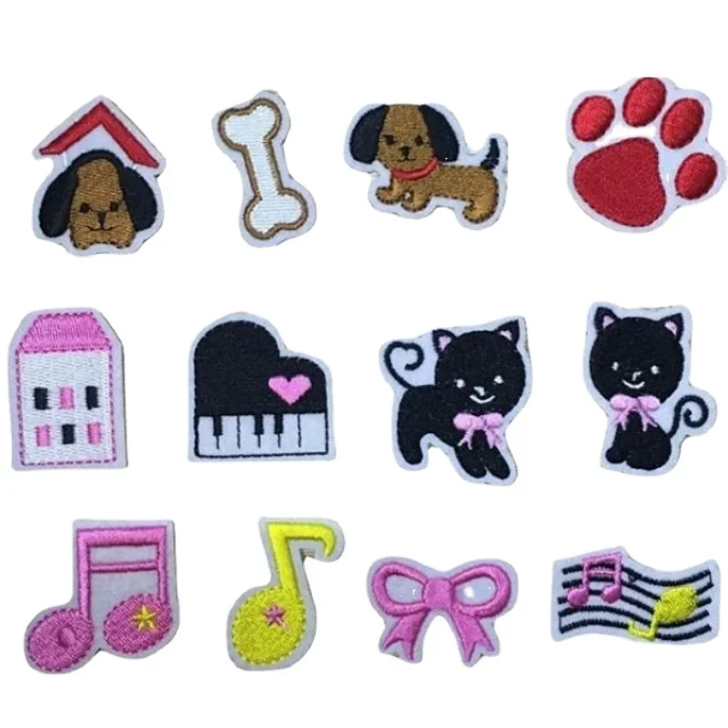 

50pcs/Lot Small Embroidery Patch Shirt Bag Clothing Decoration Kitty Dog Bow Music Tie Footprint Piano Craft Puppy Diy Applique