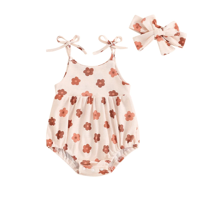 Baby Girl Summer Romper Cute Floral Strawberry Print Sleeveless Tie Strap Bodysuit Newborn Playsuit