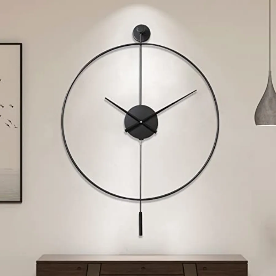 

Classical Decorative Wall Clock with Pendulum, Modern Non-Ticking Silent Metal Wall Clocks for Living Room, Bedroom, Study, Off