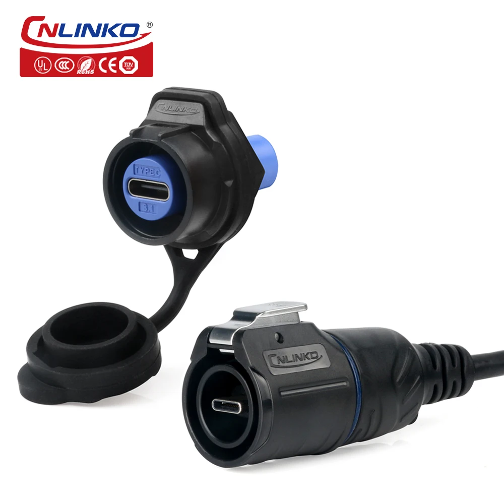 CNLINKO Type-C USB 3.1 Connector IP67 Waterproof 5A Data & Power Interface Fast Charging Data Transmission Plug Socket Connector