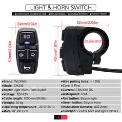 Electric Bike Frontlight and Tail Light, DK336 Switch Cable Group, Ebike Parts, Use for Warning Light, Turn Signal and Horn
