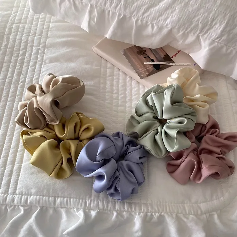 French Sweet Ins Large Silk Scrunchie Korean Solid Color Elastic Hair Bands Ponytail Holder Headband for Women Hair Accessories