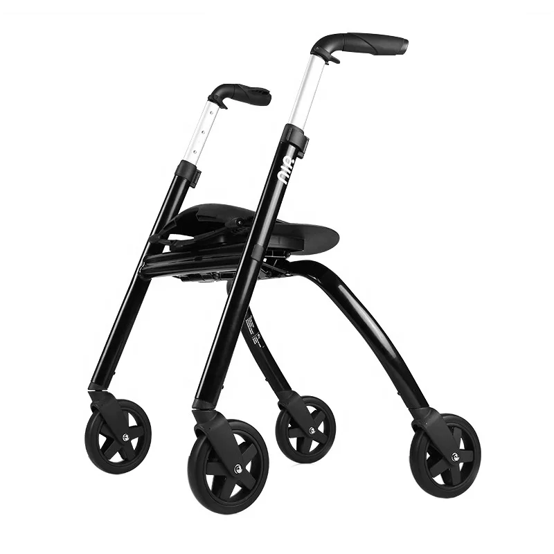 High quality portable aluminum alloy foldable four-wheel safety stroller for the elderly crutches Rollator with seat