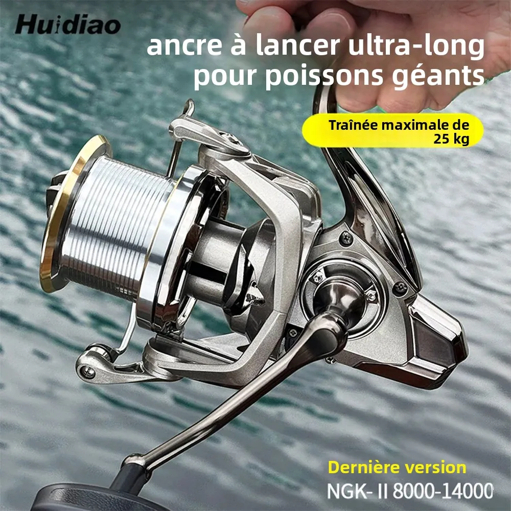 HUIDIAO NGK-II grand arbre moulinet de pêche 55LB traînée maximale 6 + 1BB moulinet de coulée longue série 8000-14000 rapport 4.8:1 puissant