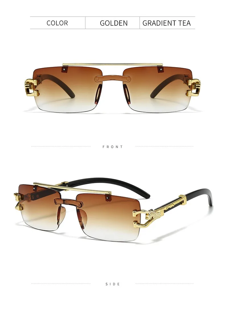 2025, neue modische rahmenlose Schneidkante, integrierte Doppelstrahl-Leopardenbein-Anti-UV-Sonnenbrille, Retro, vielseitig – Detail 17