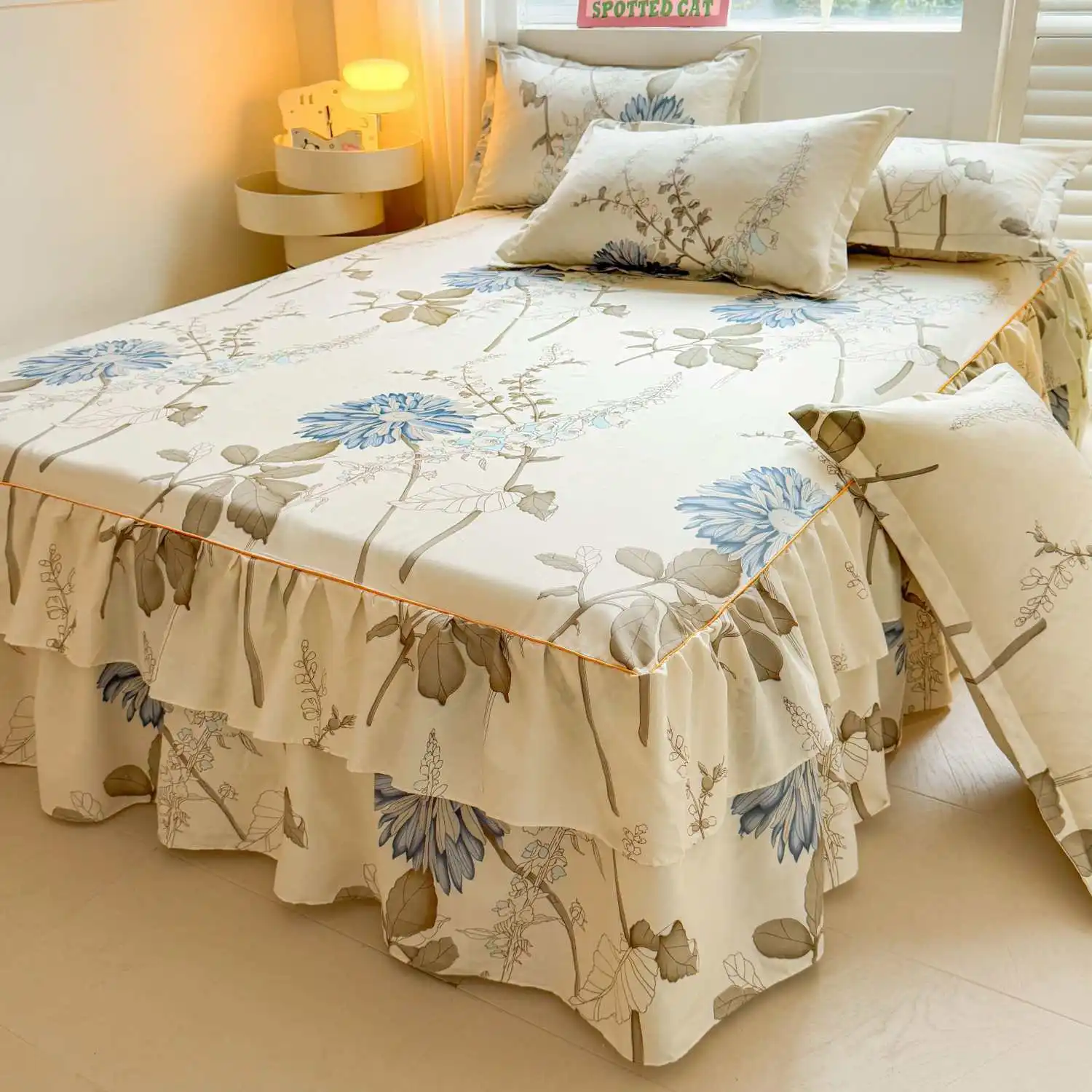 3pcs Set Cotton Pastoral Style Bed Cover colchas de cama matrimonial Double Lace Bed Skirt King Bedsheets Skirts