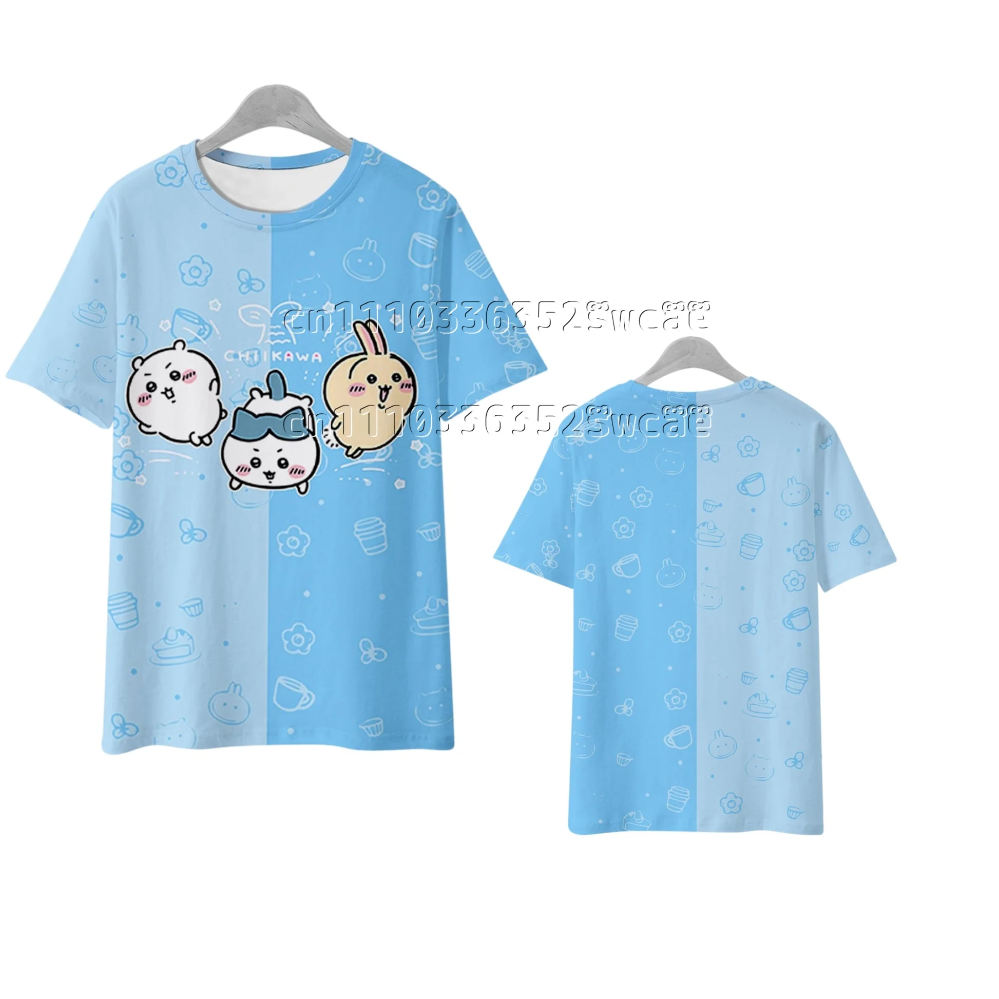 FamilyMatching Sommer Neue Chiikawa-Serie Anime T-Shirt Japanischer Niedlicher Charakter-Print Kurzarm Street Unisex T-Shirt – Detail 8
