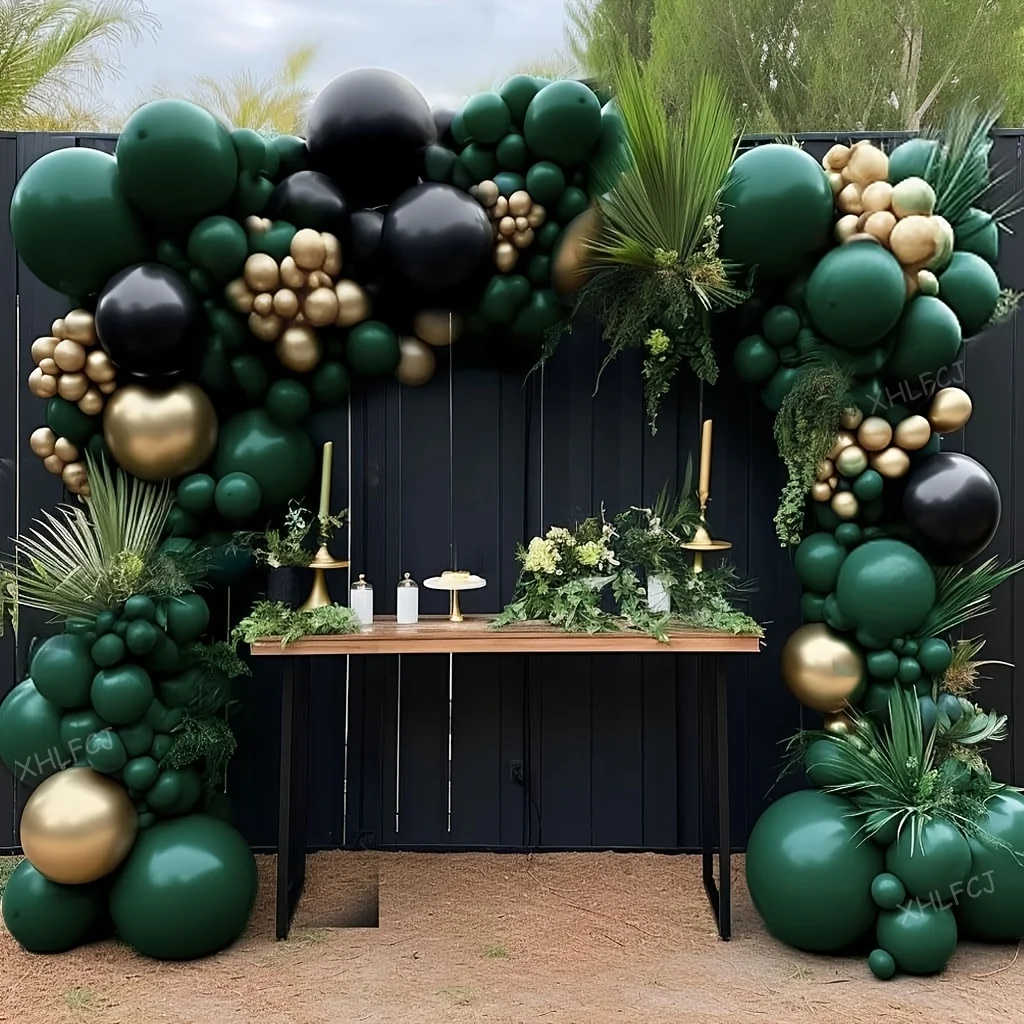116 Stück, schwarz-grüne Gold-Ballongirlande. Metallische goldene Luftballons für Geburtstag, Hochzeit, Dusche, Jungle-Safari-Party-Dekoration