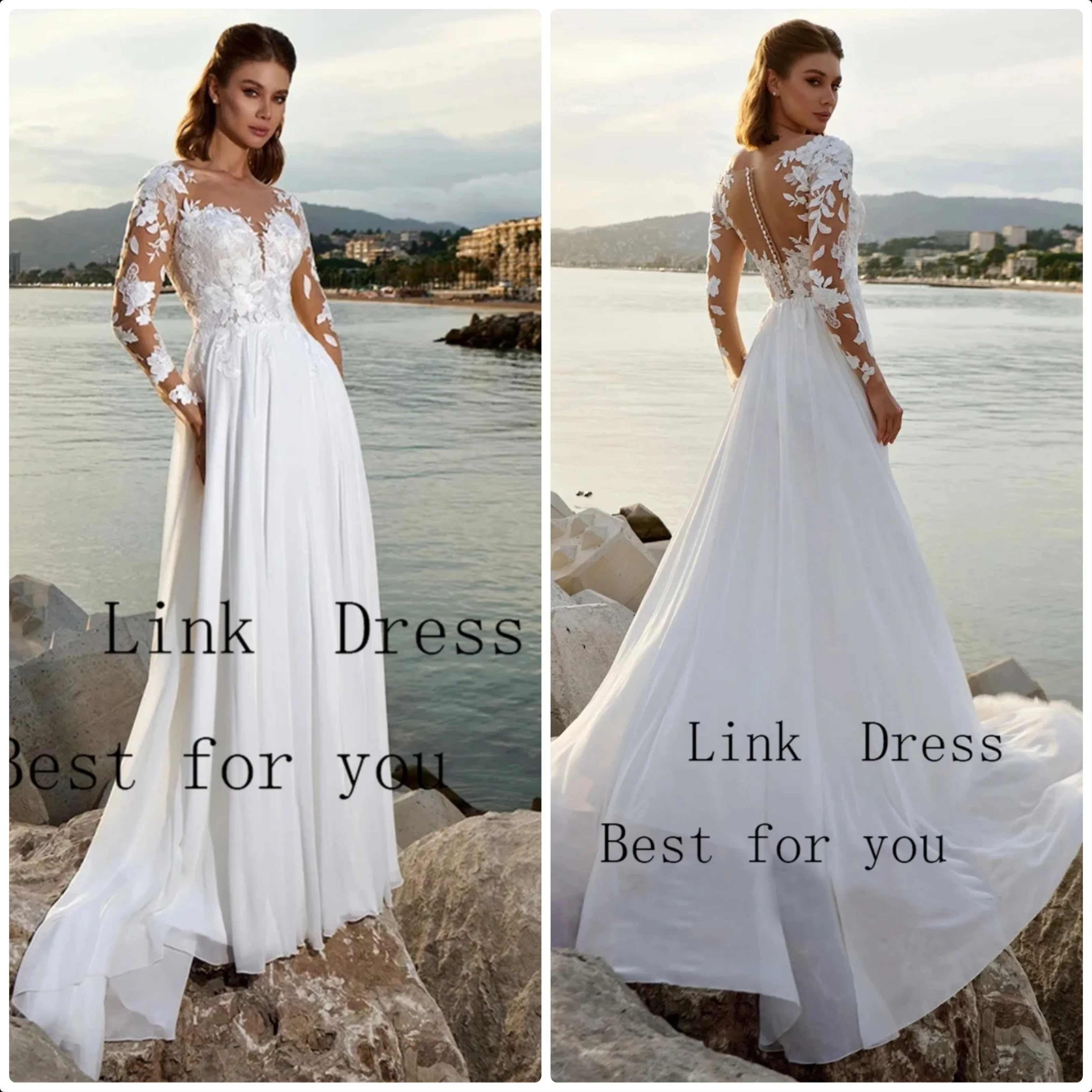 Elegant Strapless Wedding Dresses for Ladies Elegant Beach Bridal Gowns with Lace Exquisite Full Sleeve Vestidos De Novia New
