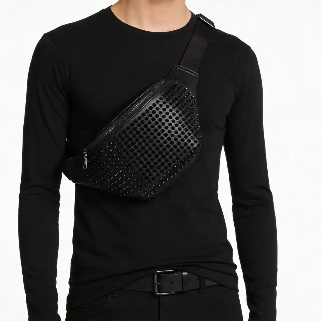 

Сумка-кроссбоди Casual Dumpling для молодых мужчин с молнией и заклепками, летняя повседневная сумка-клатч на одном ремне из искусственной кожи