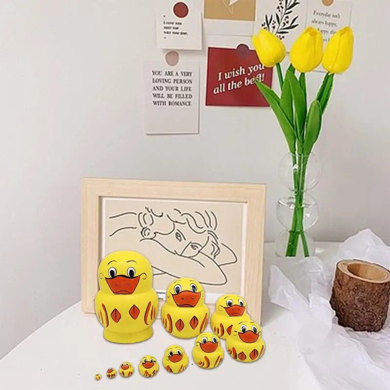 Muñecas de anidación de madera pintadas a mano, pato amarillo y tipos de animales, decoración para niños, regalos de cumpleaños y Navidad