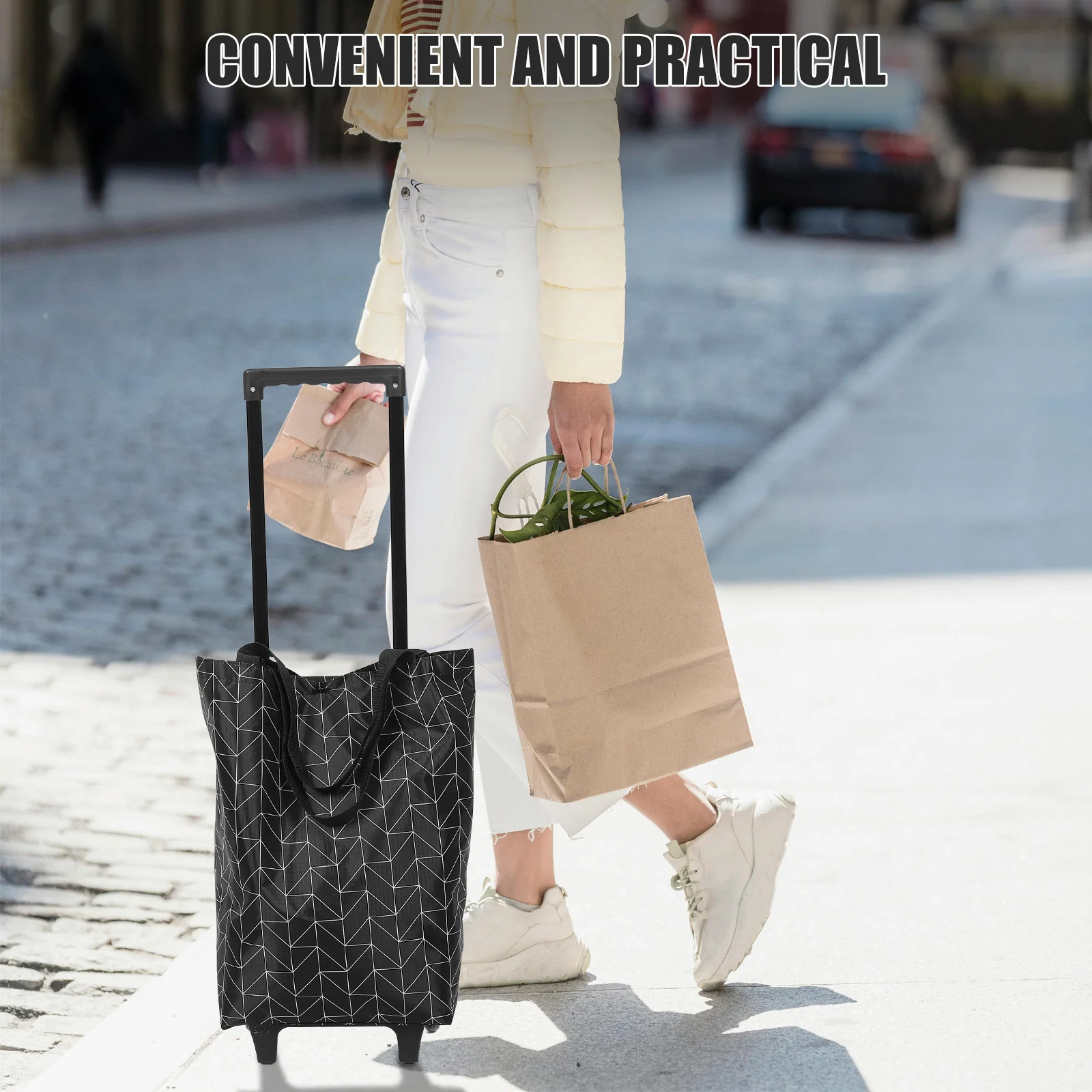 

Grocery Cart Bag 600D Oxford Foldable Utility Trolley Heavy Duty Shopping Cart On Wheels Collapsible Rolling Tote For