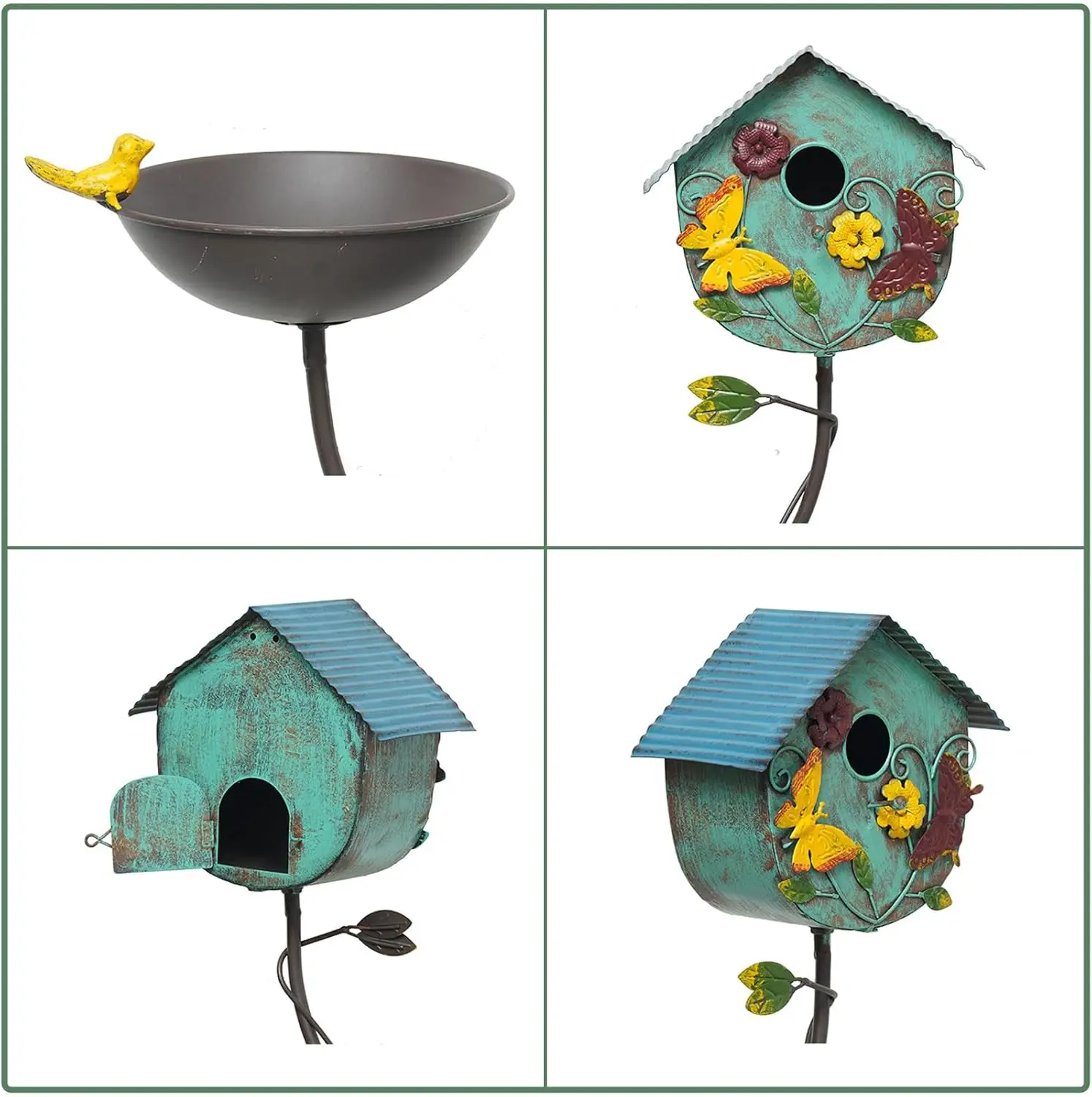 حمام طيور معدني مقاس 52 بوصة مع منزل على القطب، ديكور حديقة خارجي للطيور، مقاوم للصدأ وزخرفة ساحة متينة