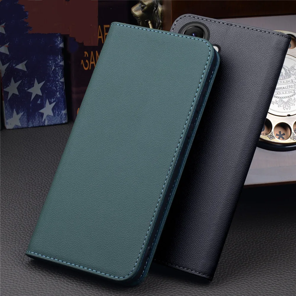 Genuine Cowhide Leather Flip Case For Samsung Galaxy S24 24 Ultra Retro Business Cover