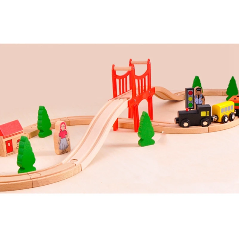 37 Piece Wooden Track & Train Pack Fits Kids Friendly Building & Construction Toy Train Car Toys For Kids Girls & Boys