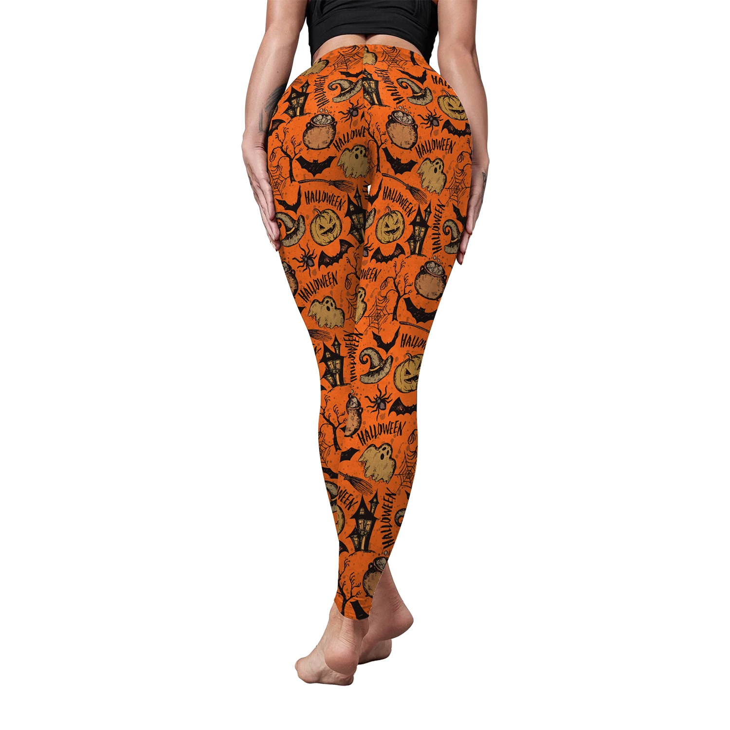 s-xl Elastic Pencil Pants Slim Long Sports Leggings Fitness Women Fitness Tights Girls High Waist Halloween pumpkin 2025 New