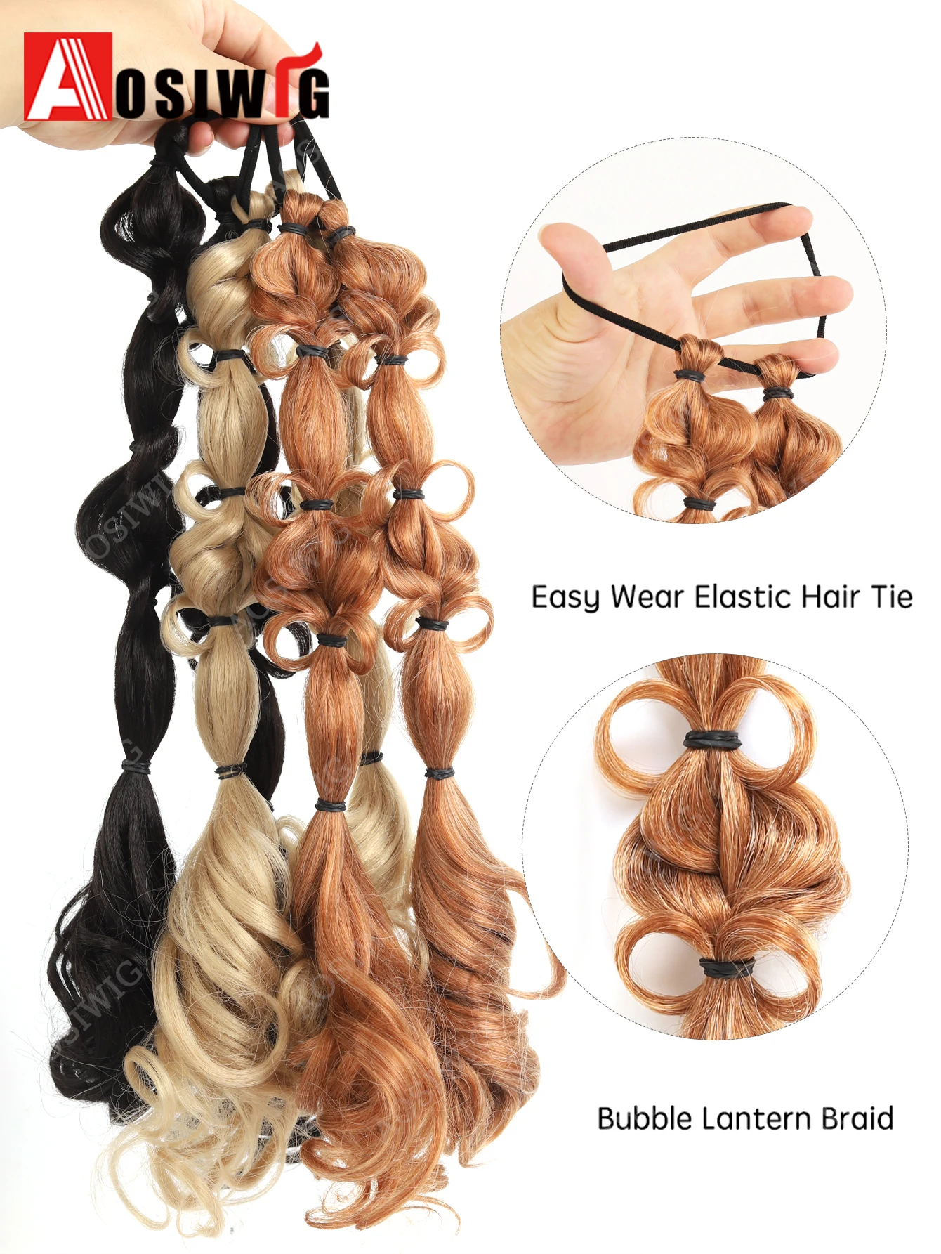1PC Synthetic Lantern Bubble Braid 2 Strands Ponytail Hair Extension 16Inch Brown Blonde Hand Braided With Elastic Hair Tie