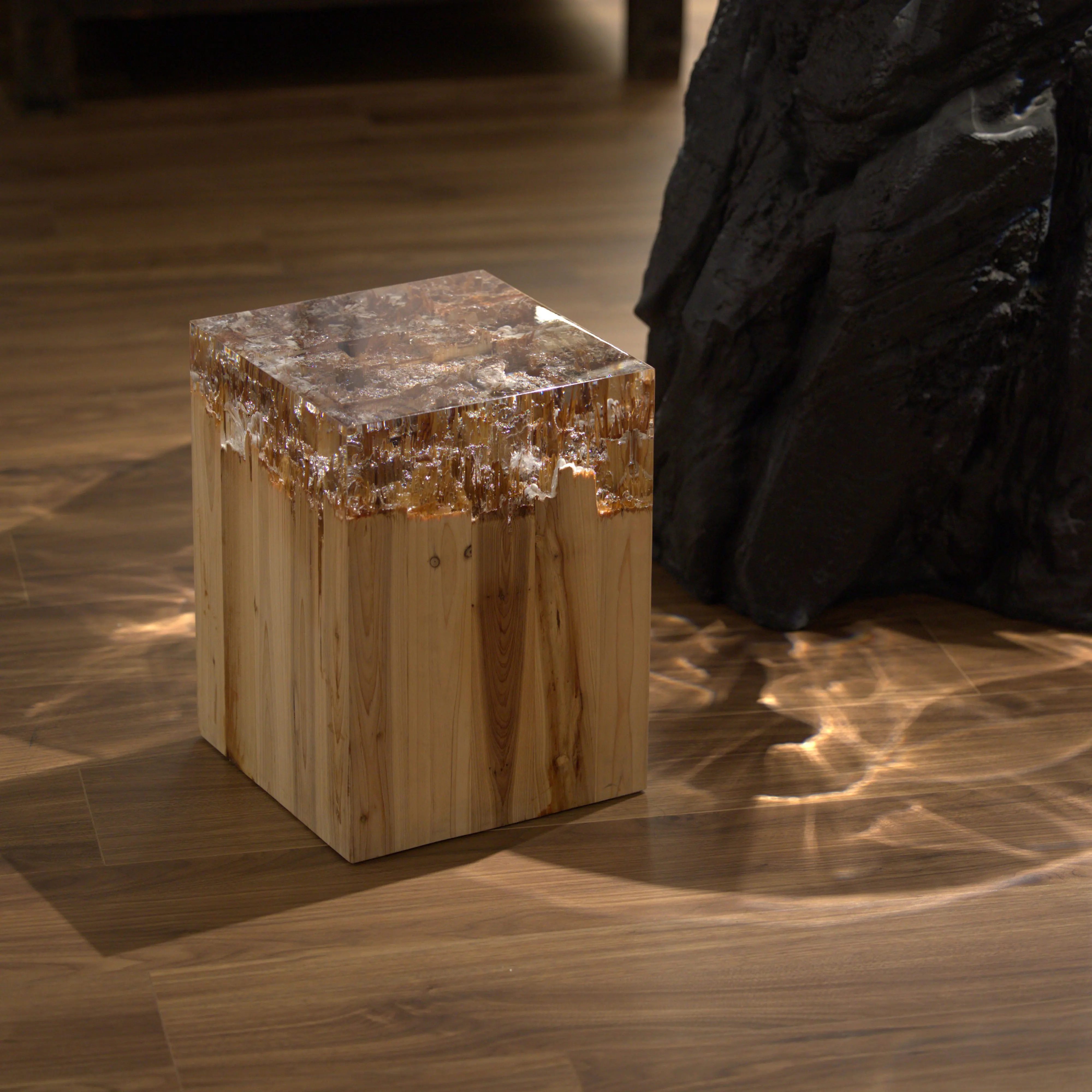 2025 Taburete de madera de diseño moderno y mesita de noche otomana, mesa auxiliar de acrílico (sin resina), muebles multifuncionales decorativos