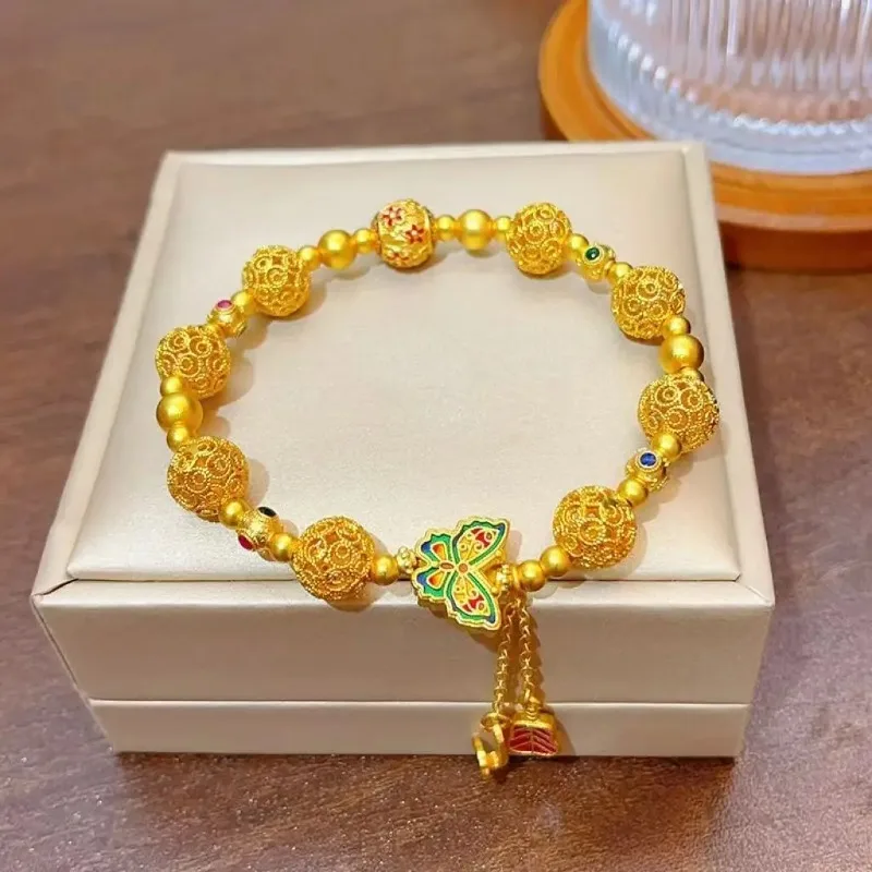 Ancient Sand Gold Butterfly Tassel Bracelet Women Jewelry Store Style Luxe Boho Chic Gift for Her Trendy Versatile Party Elegant