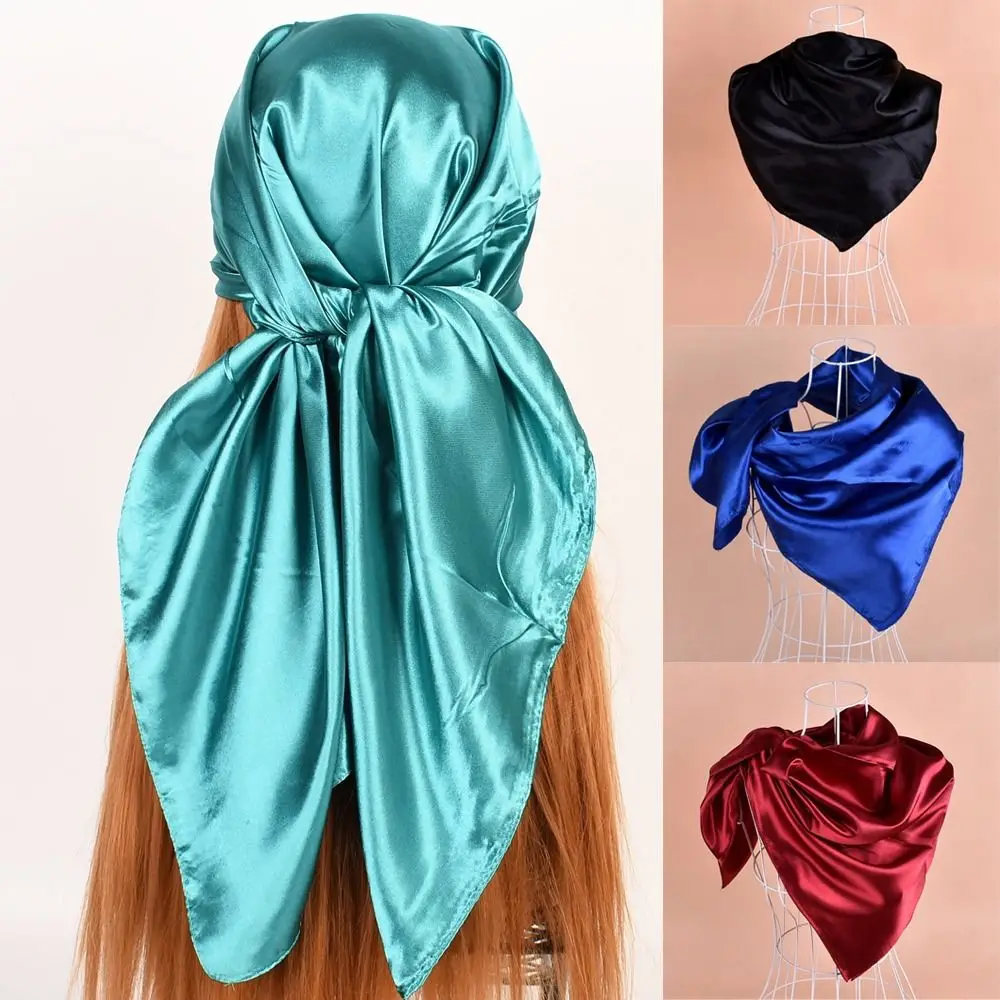 Baggy Slouchy Beanie Square Head Scarf Silk Foulard Headwear Satin Bandana 90*90cm Chemo Caps Neckerchief Hijab Women Ladies
