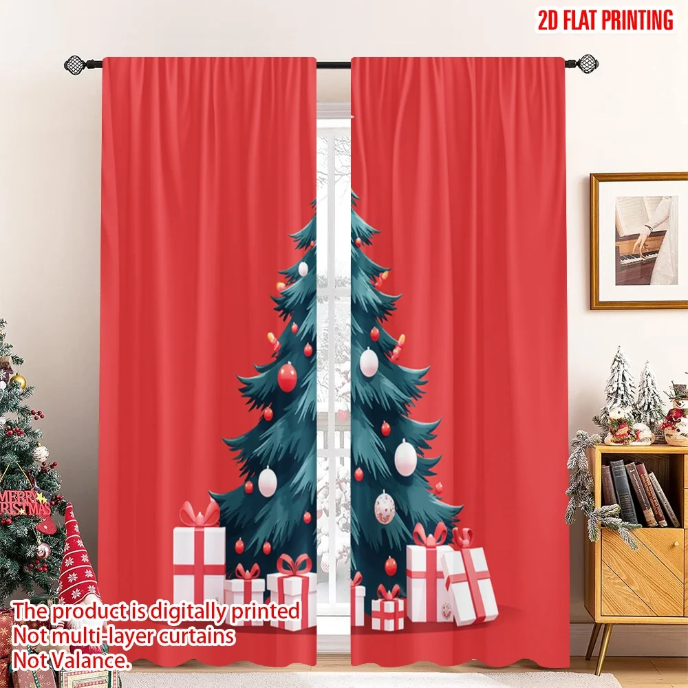 

2pcs 2D flat printing Merry Christmas Scene Curtains New York Christmas Tree 100% Polyester Without Electricity Festive Holiday