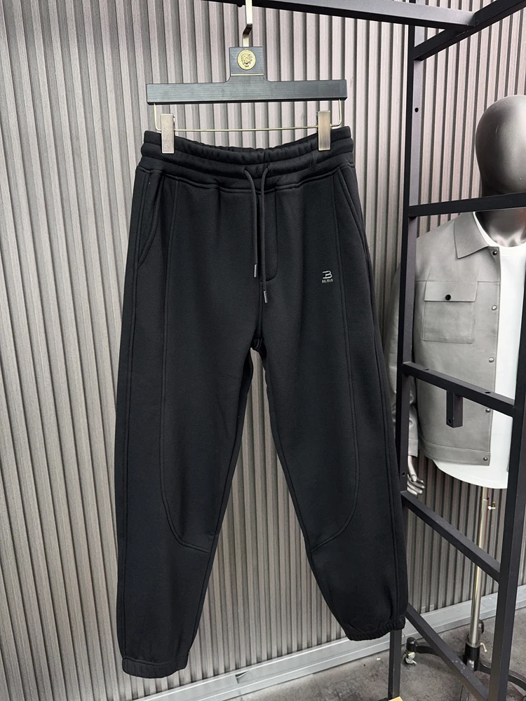 

Мужские облегающие брюки на подкладке, повседневные брюки с вышитыми манжетами, осень-зима, удобные широкие брюки