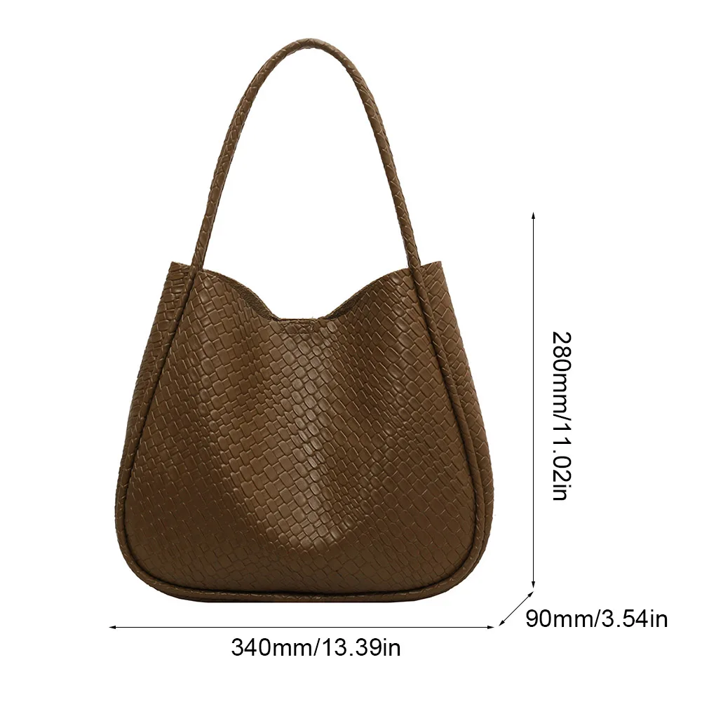 Women Woven Texture Tote Bag PU Leather Retro Shoulder Bag Versatile Soft Satchel Bag Top Handle Bag Commuting Bag